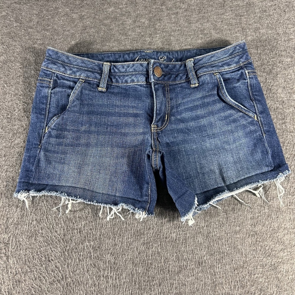 American Eagle Outfitters Low Rise Shorts Womens 6 Blue Denim Cutoff Flap Pocket